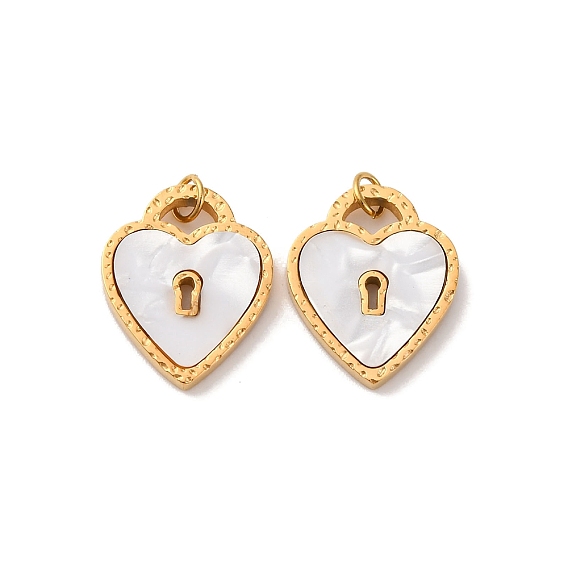 304 подвески из натуральной ракушки из нержавеющей стали, подвески в форме замка-сердечка, с прыжковых колец, ионное покрытие (ip), белые