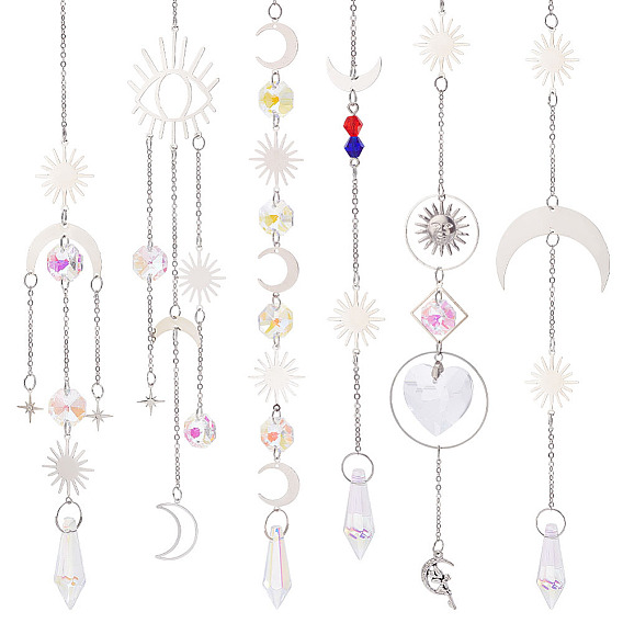 Ahademaker 6шт 6 стиль подвесной ловец солнца, подвесные украшения из железа и граненого стекла, с целью перехода в кольце, тема планеты