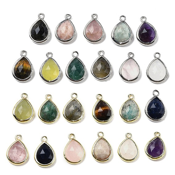 Ограненные подвески из натуральных драгоценных камней, стойки с позолоченными латунными подвесками-каплями