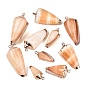 Electroplate Natural Spiral Shell Pendants, Conch Shape Charms, with Iron Loops and Brass Findings, Light Gold