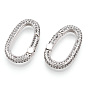 Brass Micro Pave Clear Cubic Zirconia Spring Gate Rings, Oval, Nickel Free