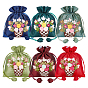 6Pcs 6 Colors 3D Floral Embroidery Polyester Drawstring Bags, Sachet Pouches, Rectangle