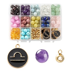 DIY Birthstone Bracelets Making Kits, 180Pcs Round Gemstone, 24pcs Flat Round with Constellation Alloy Enamel Pendants, 24Pcs 304 Stainless Steel Tube Bails
