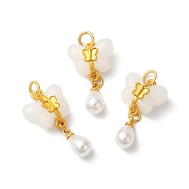 Resin & Imitation ABS Pearl Pendants, Butterfly with Teardrop Charms with Rack Plating Brass Findings, Cadmium Free & Lead Free