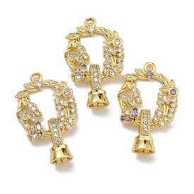 Brass Micro Pave Cubic Zirconia Fold Over Clasps, Flat Round with Butterfly, Real 18K Gold Plated