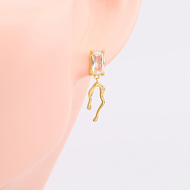 925 Silver Square Zircon Earrings - Fashionable, Irregular, Trendy, High-end Ear Jewelry.
