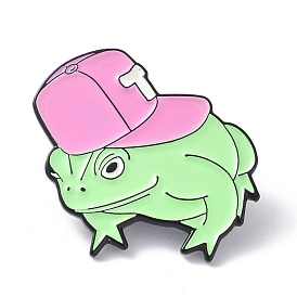 Cartoon Frog with Hat Enamel Pin, Animal Alloy Enamel Brooch Pin for Clothes Bags, Electrophoresis Black