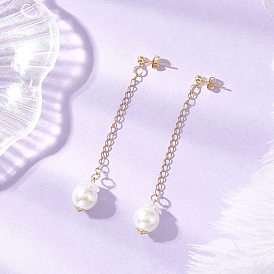 Круглые серьги-гвоздики с кисточками из искусственного жемчуга, с акриловыми колпачками для бусин и 304 удлинителями цепей из нержавеющей стали и латунными серьгами-гвоздиками и латунными фрикционными гайками для ушей, золотые