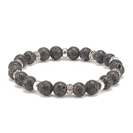 Natural Lava Rock & Alloy Stretch Bracelet, Essential Oil Gemstone Jewelry for Women
