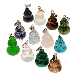 Natural & Synthetic Gemstone Pendants, with Platinum Tone Brass Findings, Gourd