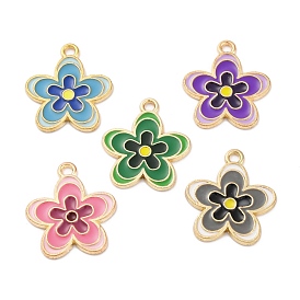 Alloy Enamel Pendants, Flower Charm, Golden.