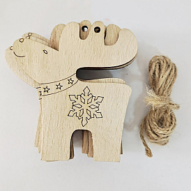 Unfinished Wood Pendant Decorations, Kids Painting Supplies,, Wall Decorations, with Jute Rope, Christmas Reindeer/Stag