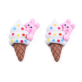 Opaque Resin Cabochons, Ice Cream with Rabbit