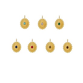 304 подвески из нержавеющей стали и натуральных и синтетических драгоценных камней, овальные, реальный 14 k позолоченный, ионное покрытие (ip)