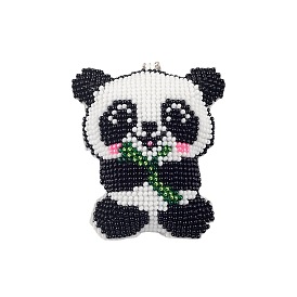 Panda Shape DIY Bead Embroidery Kits, including Embroidery Fabric, Bead, Keychain & Threads