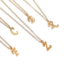 Collares colgantes iniciales, con dijes de latón y cadenas portacables, 304 de acero inoxidable broches pinza de langosta, carta, real 18 k chapado en oro