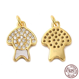 925 Sterling Silver Micro Pave Cubic Zirconia Charms, Dog Charm, with Shell & 925 Stamp & Jump Ring