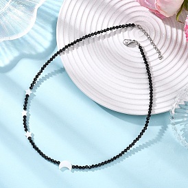 Ожерелья из натуральных пресноводных ракушек, лунных звезд и граненых круглых бусин из натуральной черной шпинели для женщин