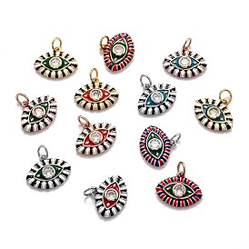 Brass Cubic Zirconia Pendants, Long-Lasting Plated, with Enamel, Eye