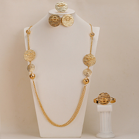 Изысканный плоский круглый браслет-манжета из цинкового сплава, серьги, многослойные ожерелья с кисточками и кольца для женщин