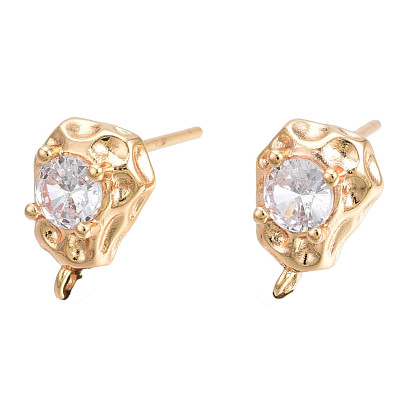 Brass Clear Cubic Zirconia Stud Earring Findings, with Vertical Loop, Cadmium Free & Nickel Free & Lead Free, Teardrop