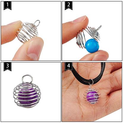 DIY Necklace Making Kits, Including 3Pcs Waxed Cord Necklace Making, 10Pcs Round Iron Wire Pendants, 10Pcs Spray Painted Glass Beads, Iron Open Jump Rings, Silver Polishing Cloth