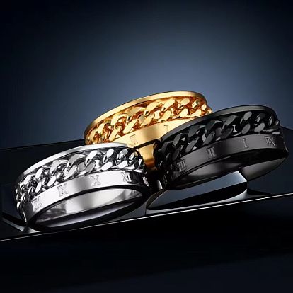 Римские цифры нержавеющая сталь панцирная цепь кольца для пальцев, вращающееся кольцо сброса давления