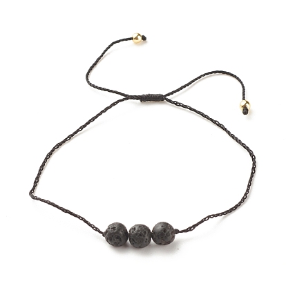Kordelarmband aus natürlichen Lavasteinen mit runden Perlen, Ätherisches Öl Edelstein verstellbares Armband für Frauen