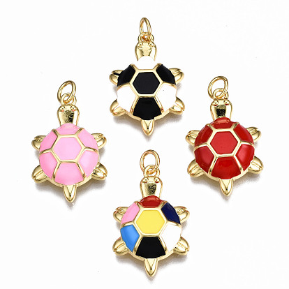 Colgantes de esmalte de bronce, con anillos de salto, real 16 k chapado en oro, sin níquel, tortuga