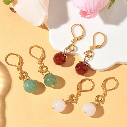 3 пары латунных круглых серег с застежкой-рычагом, с природных драгоценных камней подвески, золотые