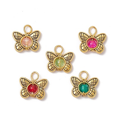 Подвески из стеклянных бусин с эффектом потрескивания, окрашенных распылением, с рамкой из сплава в тибетском стиле, бабочка