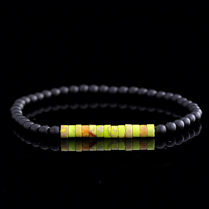 Браслеты из матового синтетического немагнитного гематита и натуральной императорской яшмы/малахита для мужчин, круглый и колонки