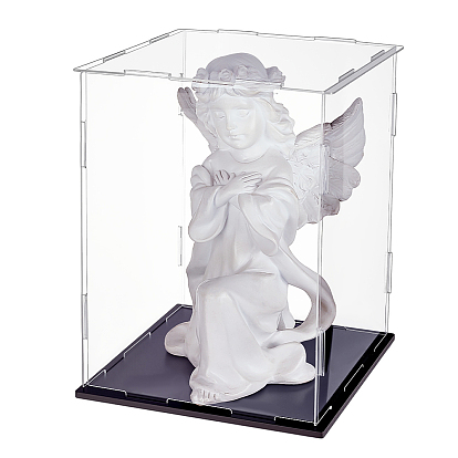 Акриловые коробки дисплея, пылезащитные чехлы, с черной основой, для моделей, строительные блоки, держатели для кукол, квадрат / прямоугольник