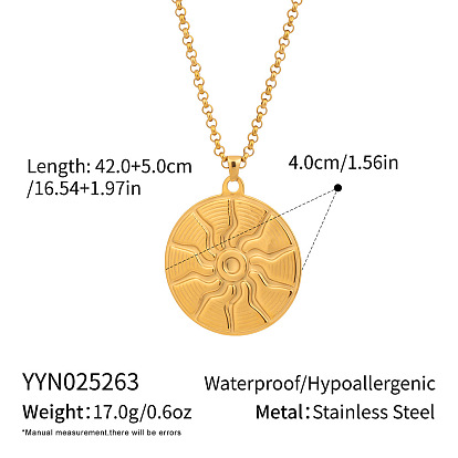 304 Женские колье из нержавеющей стали с плоским круглым кулоном в виде солнца, реальный 18 k позолоченный