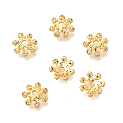 Колпачки для бусин из прозрачного кубического циркония из латуни, цветок, без кадмия и без свинца, стойки покрытие, долговечный