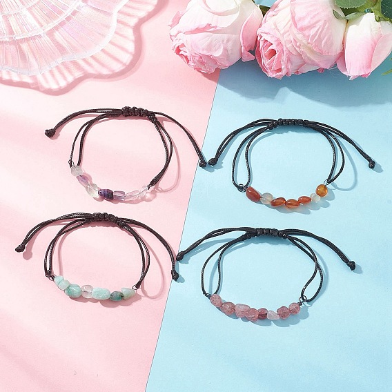 Природных драгоценных камней чип бисер браслеты ссылку, Корейские плетеные браслеты из вощеного полиэфирного шнура для женщин