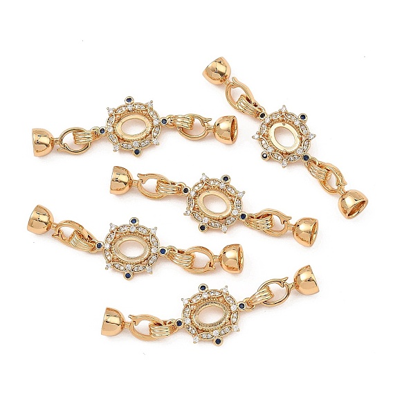 SHEGRACE Flower Brass Micro Pave Clear Cubic Zirconia Fold Over Clasps, Lead Free & Cadmium Free & Nickel Free