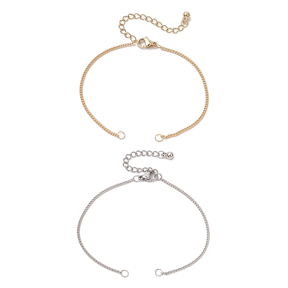 2Pcs 2 Colors Brass Curb Chains Bracelet Making