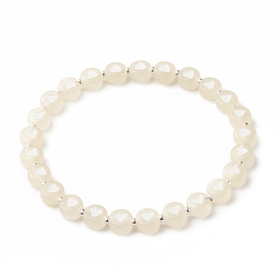 Heart Pattern Acrylic Beaded Stretch Bracelet with Synthetic Hematite for Women