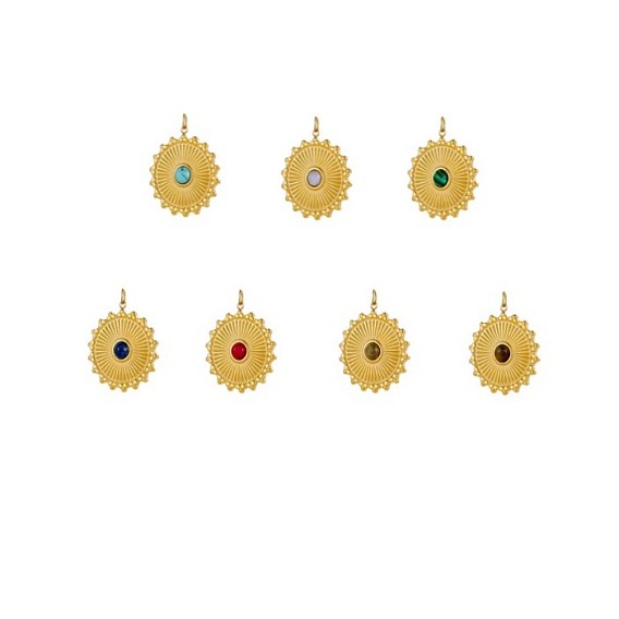 304 подвески из нержавеющей стали и натуральных и синтетических драгоценных камней, овальные, реальный 14 k позолоченный, ионное покрытие (ip)