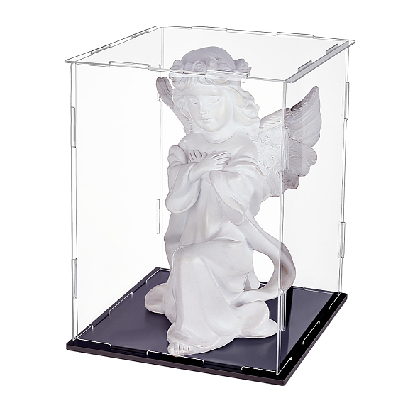 Акриловые коробки дисплея, пылезащитные чехлы, с черной основой, для моделей, строительные блоки, держатели для кукол, квадрат / прямоугольник