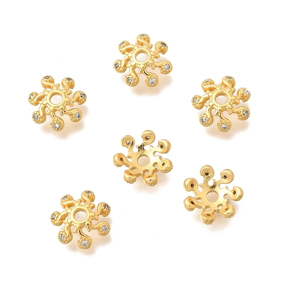 Колпачки для бусин из прозрачного кубического циркония из латуни, цветок, без кадмия и без свинца, стойки покрытие, долговечный