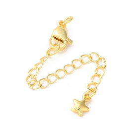 Rack Plating Brass Ends with Chain and Lobster Claw Clasps, Long-Lasting Plated, Lead Free & Cadmium Free, Star