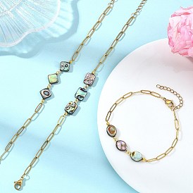 Браслеты из бусин из раковин морского ушка/пауа, золотые 304 браслеты из нержавеющей стали в виде цепочек-скрепок для женщин