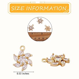 6 Pieces Flower Clear Cubic Zirconia Charm Pendant Brass Flower Charm Long-Lasting Plated Pendant for Jewelry Necklace Earring Making Crafts