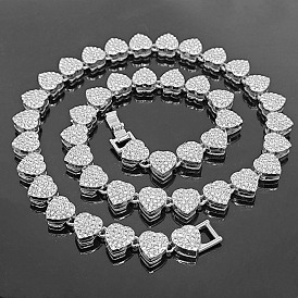 Ожерелья-цепочки из сплава со стеклянными стразами в форме сердца в форме кубинских цепочек