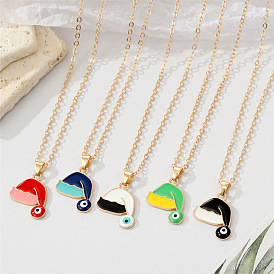 European trend personality alloy color Christmas hat eye pendant necklace contrasting color devil's eye clavicle chain