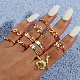 Fashionable Metal Snake Ring Set with Star Alloy Hand Jewelry - European and American Style