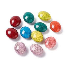 Crackle Opaque Acrylic Beads, Imitation Turquoise, Oval