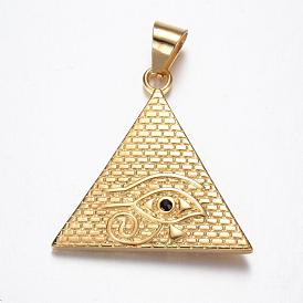 316 Surgical Stainless Steel Pendants, Pyramid, with Rhinestone, 41x40.5x4.6mm, Hole: 7x10mm